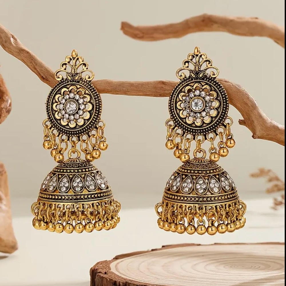 Elegant Gold and Silver Dangle Earrings - Indian Jhumka